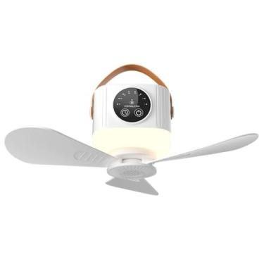 Imagem de Ventilador de teto LED portátil com controle remoto, design suspenso, alimentado por bateria para casa, acampamento, cozinha, branco