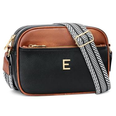 Imagem de CLOUDWINGS Presentes para mulheres bolsa tiracolo personalizada bolsa pequena com letras iniciais bolsas de ombro, Preta