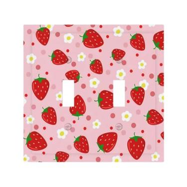 Imagem de ukutarly Capa de interruptor de luz floral rosa morango 2 gangues dupla alternância fruta margarida flor placa de parede decorativa placa elétrica receptáculo placa frontal para banheiro quarto