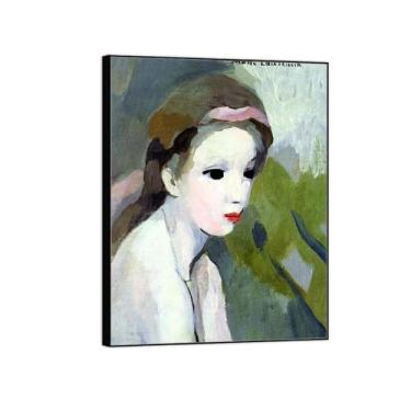 Imagem de Impressão em tela com moldura preta, reprodução de pintura famosa, imagem em tela para sala de estar - menina com fita rosa - impressões e pôsteres de decoração de parede 50 x 65 cm 20 x 26 pol