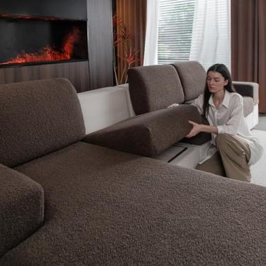 Imagem de OHSIO Capas de almofada de sofá para sofá seccional, capas elásticas macias, laváveis e resistentes ao desgaste, protetor de móveis universal para sala de estar (1 capa de espreguiçadeira, marrom)