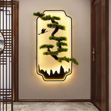 Imagem de Moderno LED Imagem Luz De Parede Chinesa Paisagem Criativa Pinho Mural Lâmpada De Arandela Para Sala De Estar Foyer Do Quarto Estudo Ou Casa (B H100CM)