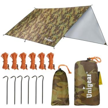 Imagem de Unigear Lona impermeável para barraca de rede Rainfly, proteção UV e poliuretano 3000 mm à prova d'água, leve para acampamento, mochila e aventura ao ar livre (amarelo camuflado, 3 x 3 m)