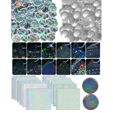 Imagem de YBUTVY 200 Conjuntos De Suprimentos Para Máquina De Fabricação De Botões Para Kit De Máquina De Fabricação De Alfinetes, 200 Adesivos Brilhantes, 100 Costas A Laser, 100 Costas Estreladas, 200 Conch