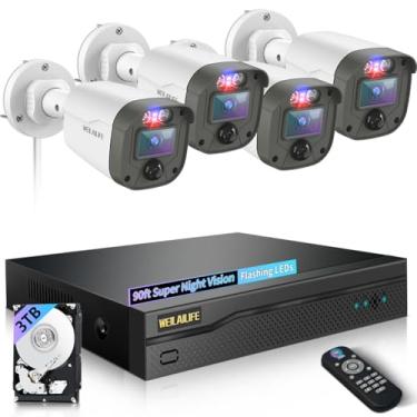 Imagem de WEILAILIFE 【Alerta Visual De Leds Piscantes】 Sistema De Câmera De Segurança Com Fio Para Ambientes Externos, Sistemas De Vigilância Por Vídeo Residencial, Câmeras De Cftv Para Residências, Sistema D