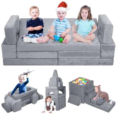 Imagem de OSYKIU Sofá infantil, 18 peças, modular, para sala de jogos, quarto, sala de estar, sofá infantil dobrável para inspirar a criatividade infantil, sofá de espuma conversível para meninos e meninas