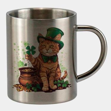 Imagem de Caneca de Inox Premium Prateada 400ml GATINHO ST PATRICKS DAY FOFO 5 -