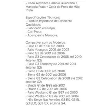 Imagem de Coifa Câmbio Alavanca Freio Mão Bola Palio 1996 A 2006 Kit - 5259374