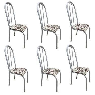 Imagem de Kit 6 Cadeira Sala Jantar Aço Tubolar Cozinha Corino Junco Cor Do Assento:bege-floral