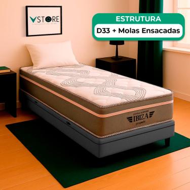 Imagem de Cama Box Baú e Colchão Ibiza Molas V-Store 78x188x22