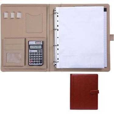 Imagem de Estojo De Escrita A4, Estojo De Conferência Em Couro, Estojo De Documentos Com Zíper, Pasta à Prova D'água Com Pasta De Anel, Prancheta, Bloco De Notas, Pasta De Pasta De Port, Brown