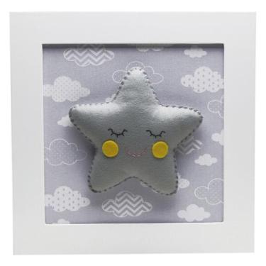 Imagem de Quadro Decorativo Estrela Com Carinha Cinza Quarto Infantil - Potinho 