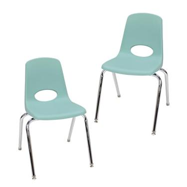Imagem de Cadeira escolar 45,7 cm, assento empilhável para estudantes com pernas de aço cromado e deslizadores giratórios; para sala de aula, escola em casa ou escritório - espuma marítima (pacote com 2