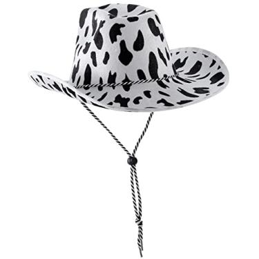 Imagem de VDFNZHYY Chapéu de cowboy para homens e mulheres, chapéu de caubói fofo com estampa de vaca, Preto e branco, tamanho �nico