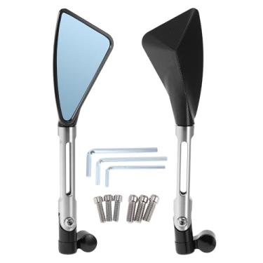 Imagem de Hihaha Espelhos retrovisores laterais para motocicleta, espelho retrovisor ajustável, liga de alumínio, 1 conjunto preto prateado M8/M10 forma triangular