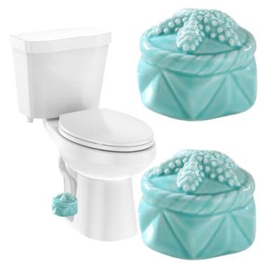 Imagem de Conjunto de 2 tampas de parafuso de vaso sanitário de estrela do mar tampas decorativas de parafusos de vaso sanitário de cerâmica tampas de parafusos de banheiro bonito capa de parafuso decoração de