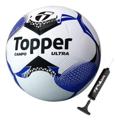 Imagem de Bola Futebol de Campo Topper Ultra Colagem Dupla + Bomba, Preto, Azul