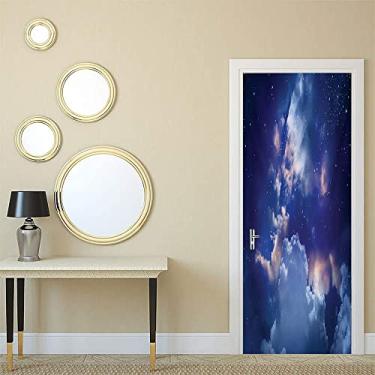 Imagem de Papel de parede de pintura de parede para porta de quarto espaço, vista mágica do céu com estrelas e nuvens tema de expansão cósmica do mundo milagroso celestial, para dormitórios, escritórios e