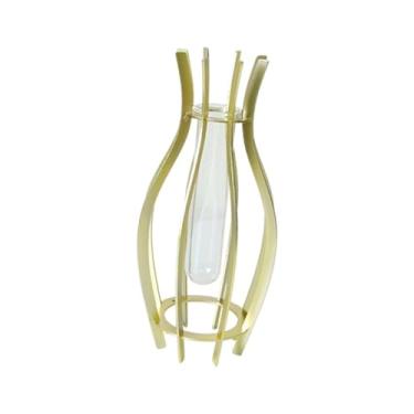 Imagem de Bothyi Vaso de flores de tubo hidropônico de vidro transparente, vaso de flores estético, arranjo floral, recipiente para plantas em estufa interna, Dourado 6.5x6.5x20cm