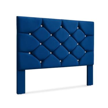 Imagem de Cabeceira Casal Estofada Com Pés Botões Strass 6 Cores Disponível Conforto Quarto Decorativo Cairo 1,60 (AZUL)