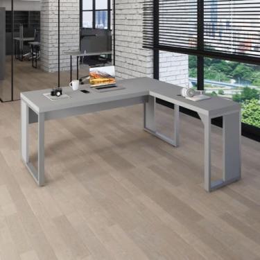 Imagem de Mesa L para Escritório Industrial Minimalista Home Office MDP Pés em Metal (Cinza)