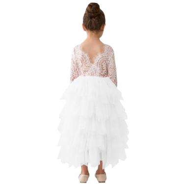 Imagem de 2Bunnies Vestido feminino peônia de renda nas costas evasê tutu tule festa florista, #7 Maxi branco de manga comprida, 6 Anos