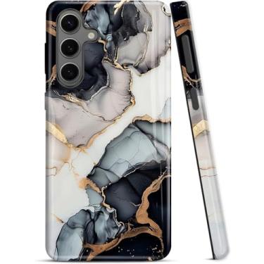 Imagem de ZISKGZO Capa Dual Guard para Samsung Galaxy S24 FE 5G, capa rígida de camada dupla + capa de silicone 2 em 1 - capa protetora para celular à prova de choque, mármore dourado preto