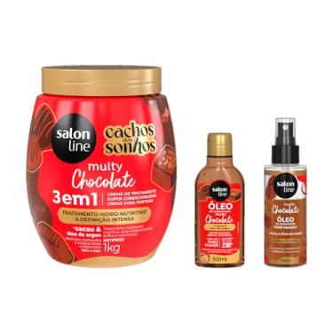 Imagem de Kit Creme, Óleo e Óleo Perfumado de Tratamento, Salon Line, Multy Chocolate - Para Cabelos Cacheados e Crespos, 3 Unidades