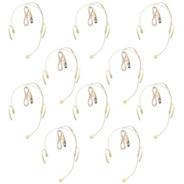 Imagem de Pacote com 10 fones de ouvido, microfone de cabeça, dois fones de ouvido sobre a orelha, mini XLR 4 pinos TA4F plugue para Shure, gancho de ouvido de silicone, cabo de 1,5 m para palco, palestras