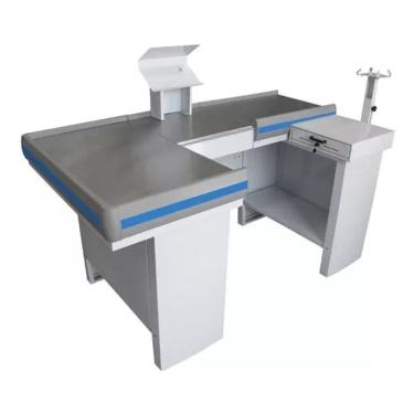 Imagem de Check-out Caixa Supermercado Kit Automação Com Furação 1,80 Cor Branco Perfil Azul