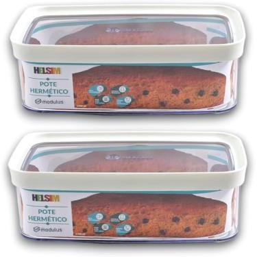 Imagem de Potes Herméticos para Bolo, Acrílico Transparente Helsim 1,5 Litros, Kit com 2 Unidades (Branco)