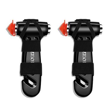 Imagem de SZEOF Martelo de segurança fofo com disjuntor de janela e cortador de cinto de segurança, martelo de escape de emergência de carro, ferramenta de fuga, preto, 2 peças