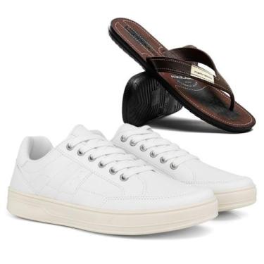 Imagem de Kit Tênis Sapatênis Masculino Polo Casual + Chinelo, 40, Branco