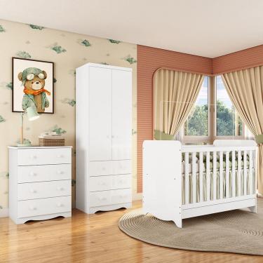 Imagem de Quarto de Bebê Completo com Berço Minicama Ben Guarda Roupa Smim New e Cômoda Junior New MDF Móveis Peroba