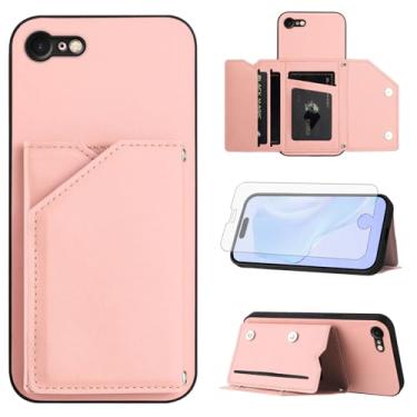 Imagem de Asuwish Capa de celular para iPhone 7/8/SE 2020/2022 com protetor de tela, suporte para cartão, alça transversal, celular iPhone7 8 i SE2020 SE2022 2/2nd/3/3ª geração SE2 SE3 7SE 8SE 8SE feminina rosa
