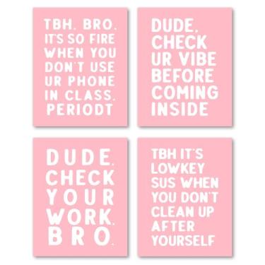 Imagem de Hxlac Conjunto de 4 impressões engraçadas de arte de parede para sala de aula do ensino médio - arte de parede do ensino médio, pôsteres de sala de aula rosa e branco, decoração de parede de sala de