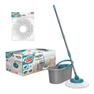 Imagem de Mop Giratório com Balde, Kit Completo com Refil Extra, Cinza e Turquesa