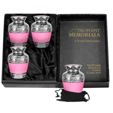 Imagem de Trupoint Memorials Pequenas urnas para lembrança de cinzas humanas, mini urna de cremação decorativa para homens e mulheres adultos, conjunto de 4, rosa claro com forro prateado