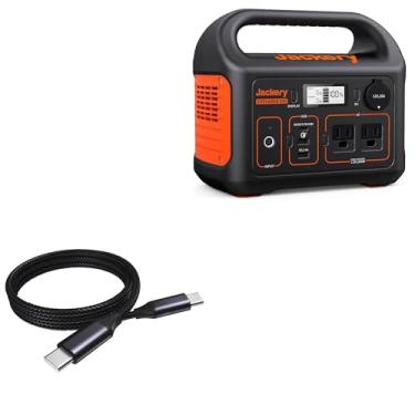 Imagem de BoxWave Cabo compatível com Jackery Explorer 300 - Cabo DirectSync PD (3 pés) - USB-C para USB-C (100 W), carregamento trançado tipo C e sincronização rápida - Preto