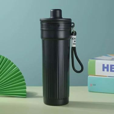 Imagem de Garrafa Térmica de Aço Inox com Alça, Canudo e Parede Dupla de 600ml (Preto)