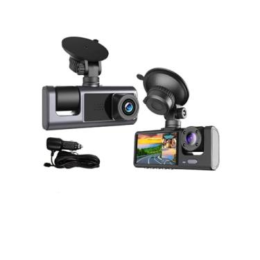 Imagem de Câmera de painel para câmera de segurança veicular de 3 canais, câmera frontal e traseira interna 1080p com tela de 5 cm, gravação em loop, HDR, G-sensor