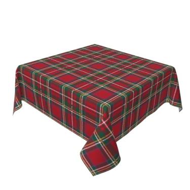 Imagem de Toalha de mesa quadrada xadrez de Natal 132 x 132 cm verde vermelho Natal Buffalo xadrez tema férias de inverno toalha de mesa decorativa sazonal rústica casa de fazenda para decoração de festa