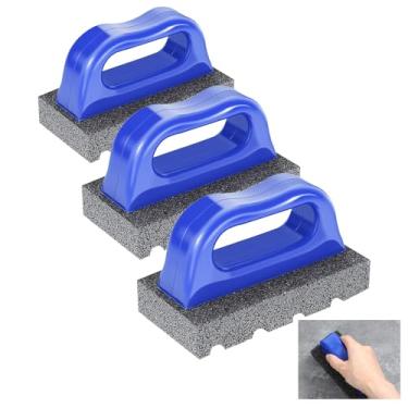Imagem de 3 peças de tijolo de fricção com alça, ferramentas de concreto de superfície de carbofrax de 20 grãos canelados, ferramentas de alvenaria, ferramenta de limpeza e remoção de marcas (azul)