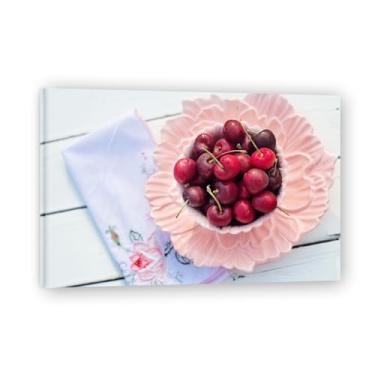 Imagem de Uma tigela de flores de cerejeira fruta sazonal e arte em tela de paisagem fotografada real – Decoração fresca para sala de estar e sala de jantar Emoldurada 60 x 75 cm