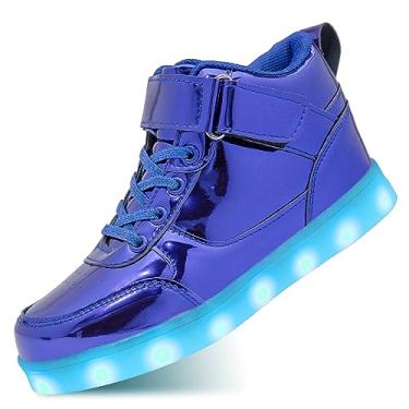 Imagem de Tênis infantil com luz de LED para meninos e meninas, com carregamento USB, piscando, tênis de cano alto, Azul Gb, 13 Little Kid