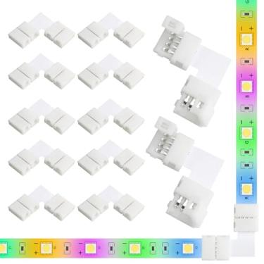 Imagem de Yetaida 10 peças de conectores de fita LED de 4 pinos, conectores de luz de canto em forma de L de 10 mm, adaptadores de terminal extensíveis sem solda para fitas de luzes LED SMD 5050 3528 RGB, ideal