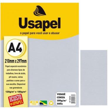 Imagem de Papel para Certificado Vergê A4 180g Pct C/50fls Cinza - Usapel
