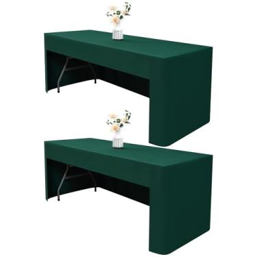 Imagem de Wolkemer Pacote com 2 toalhas de mesa abertas nas costas, retangulares de 1,2 m (122 x 61 cm), toalha de mesa de 3 lados lavável em tecido verde para mesas dobráveis, shows de artesanato, exibições