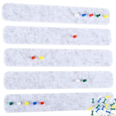 Imagem de SOFPLATE Pacote com 5 tiras de feltro cinza para quadro de cortiça autoadesivas com 30 pinos de pressão, aviso de boletim, barras de feltro montadas na parede para fotos, mensagens, agendas, decoração