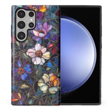 Imagem de CARLOCA Compatível com Samsung Galaxy S23 Ultra Full Body Matte Case para meninas meninos capa dura à prova de choque para Samsung Galaxy S23 Ultra Fashion Pattern Dark Stained Glass Art Colorful